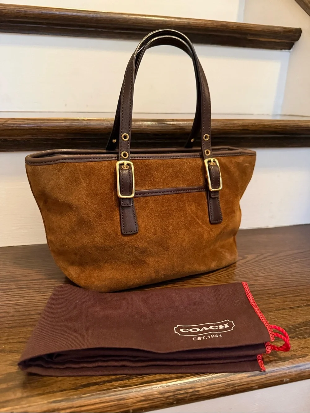 Vintage Coach Brown Suede Top Handle Tote Bag